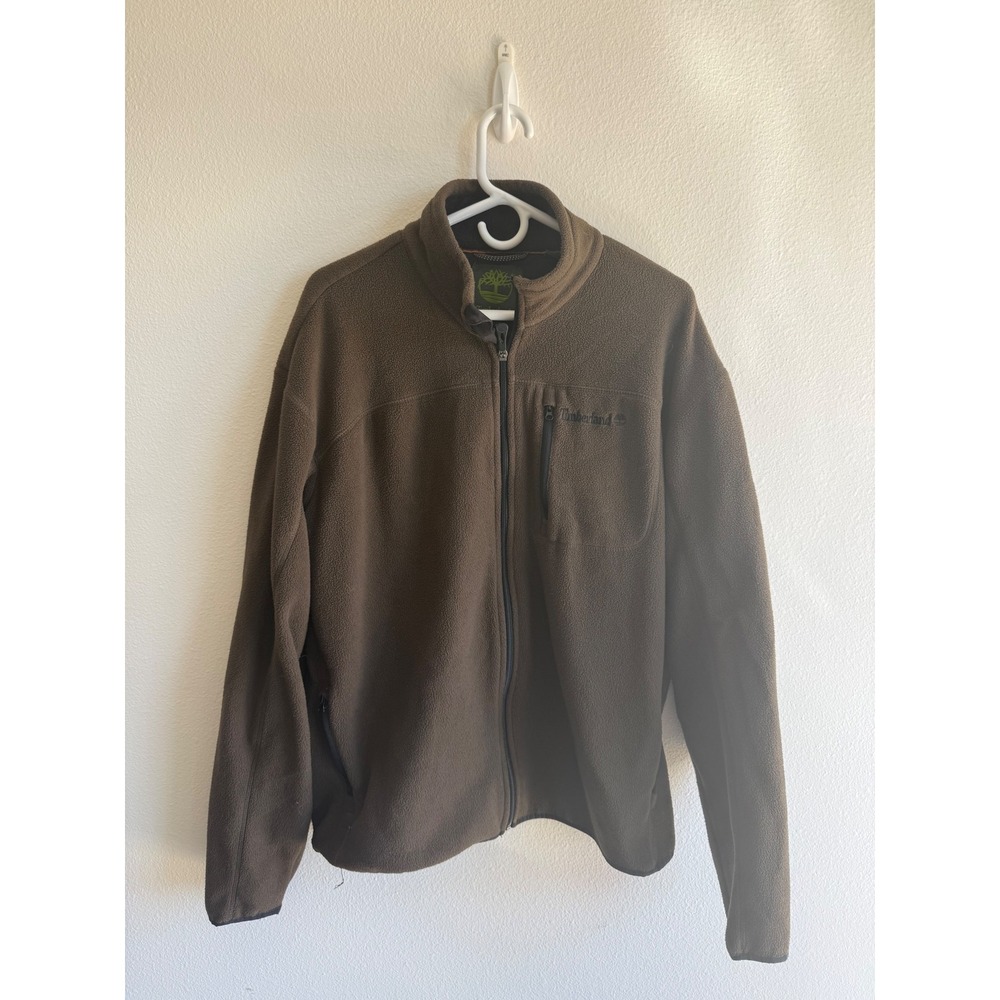 Timberland Mens XXL Brown Full Zip Fleece Jacket Outdoor Hiking Sweater Warm